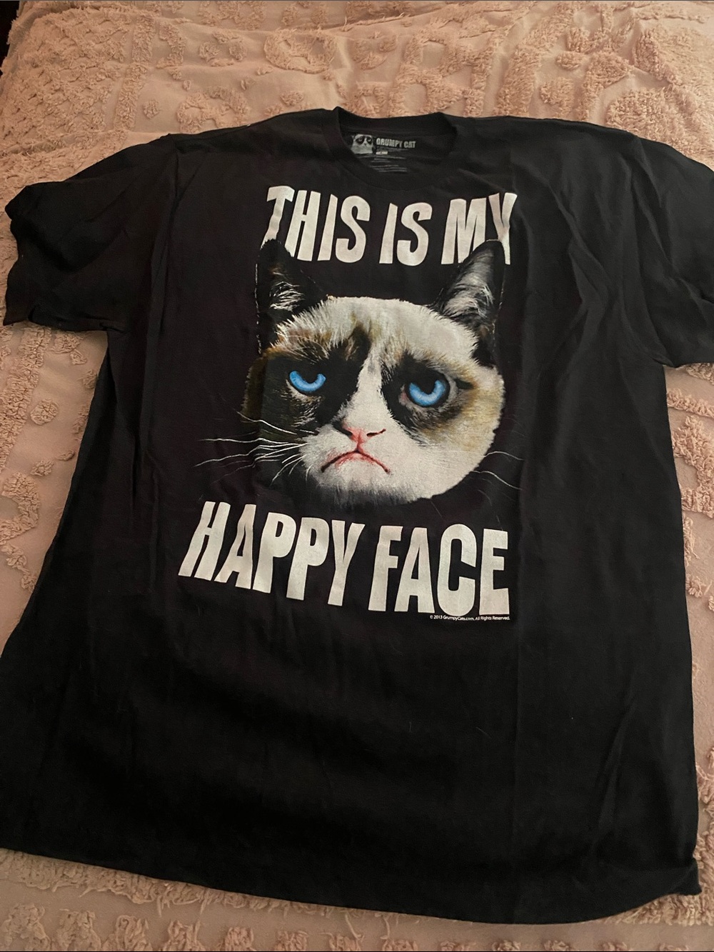 Black Graphic Cat Tee — "This Is My Happy Face"